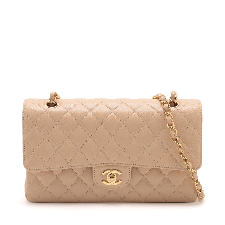 Top Quality Chanel Matrasse Caviar S Double Flap Double Chain Bag Beige Gold