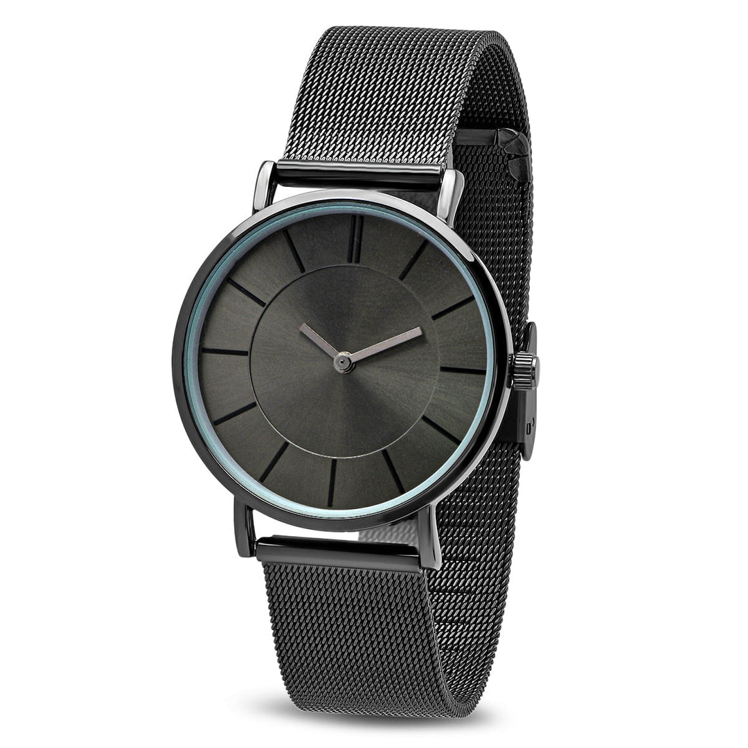 Black Midnight Mesh Banded Watch *+ Genuine Diamond