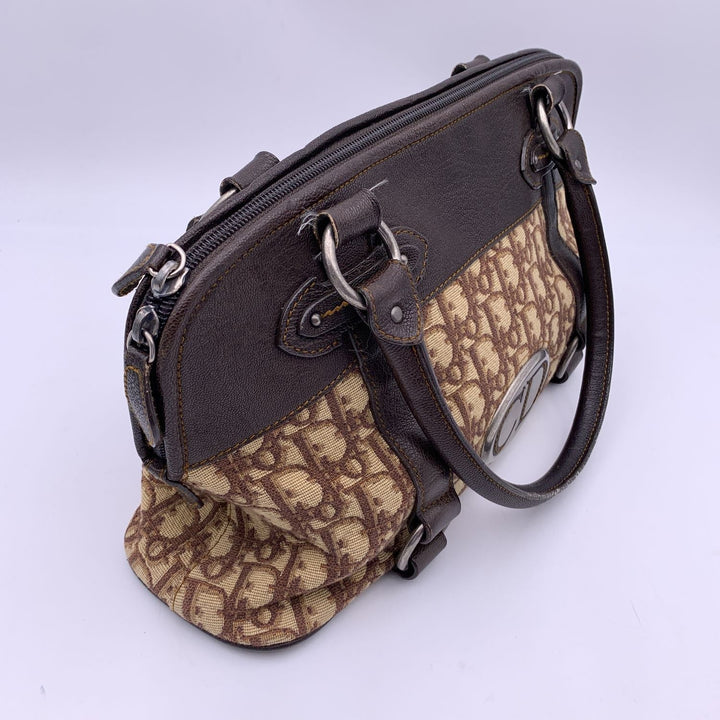 CHRISTIAN Top quality Dior Brown Logo Oblique Canvas Satchel Shoulder Bag