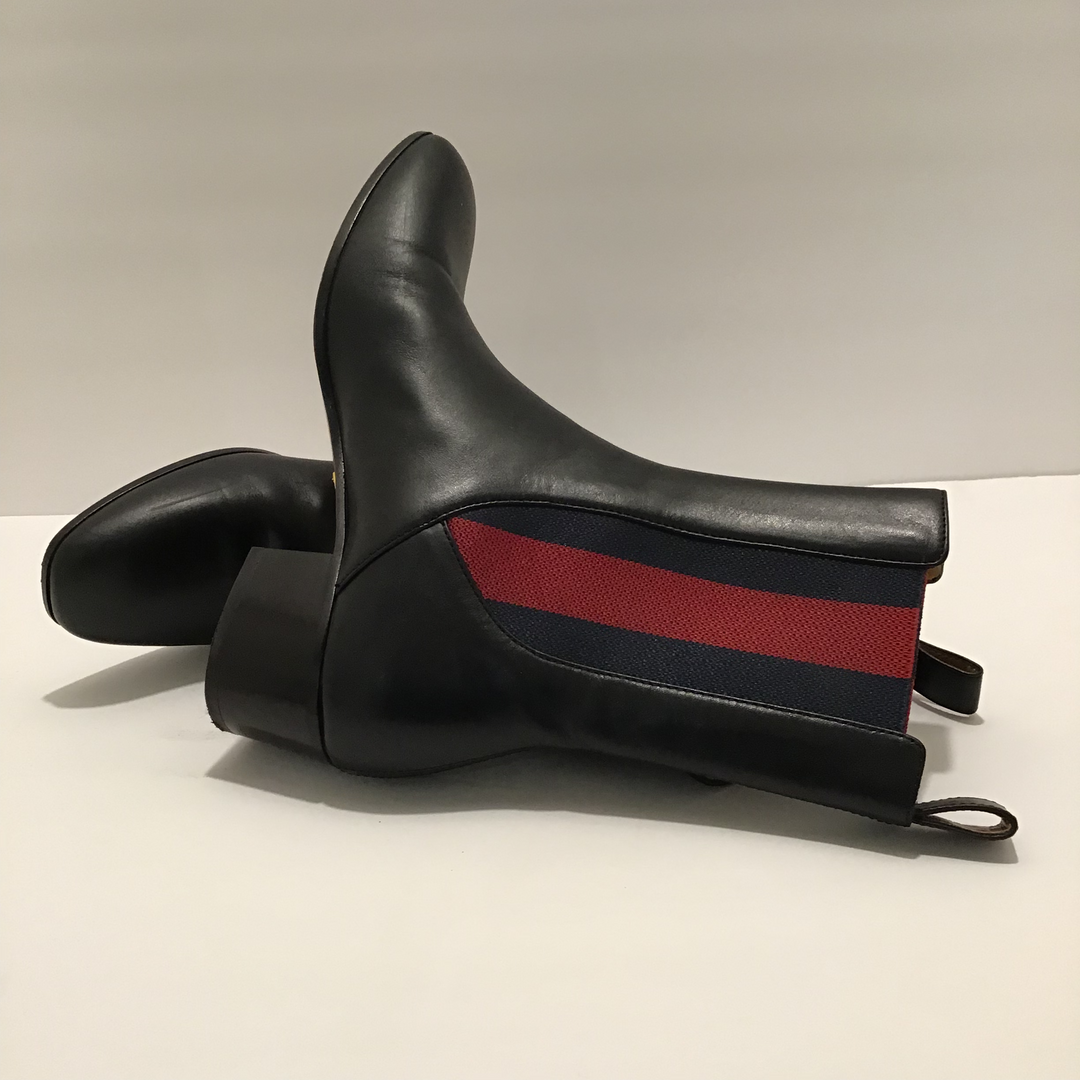 Gucci Black Booties w/Navy & Red Stripe Sz 37 (7)