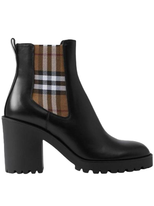 Burberry Check Panel Leather Ankle Chelsea Boots Black