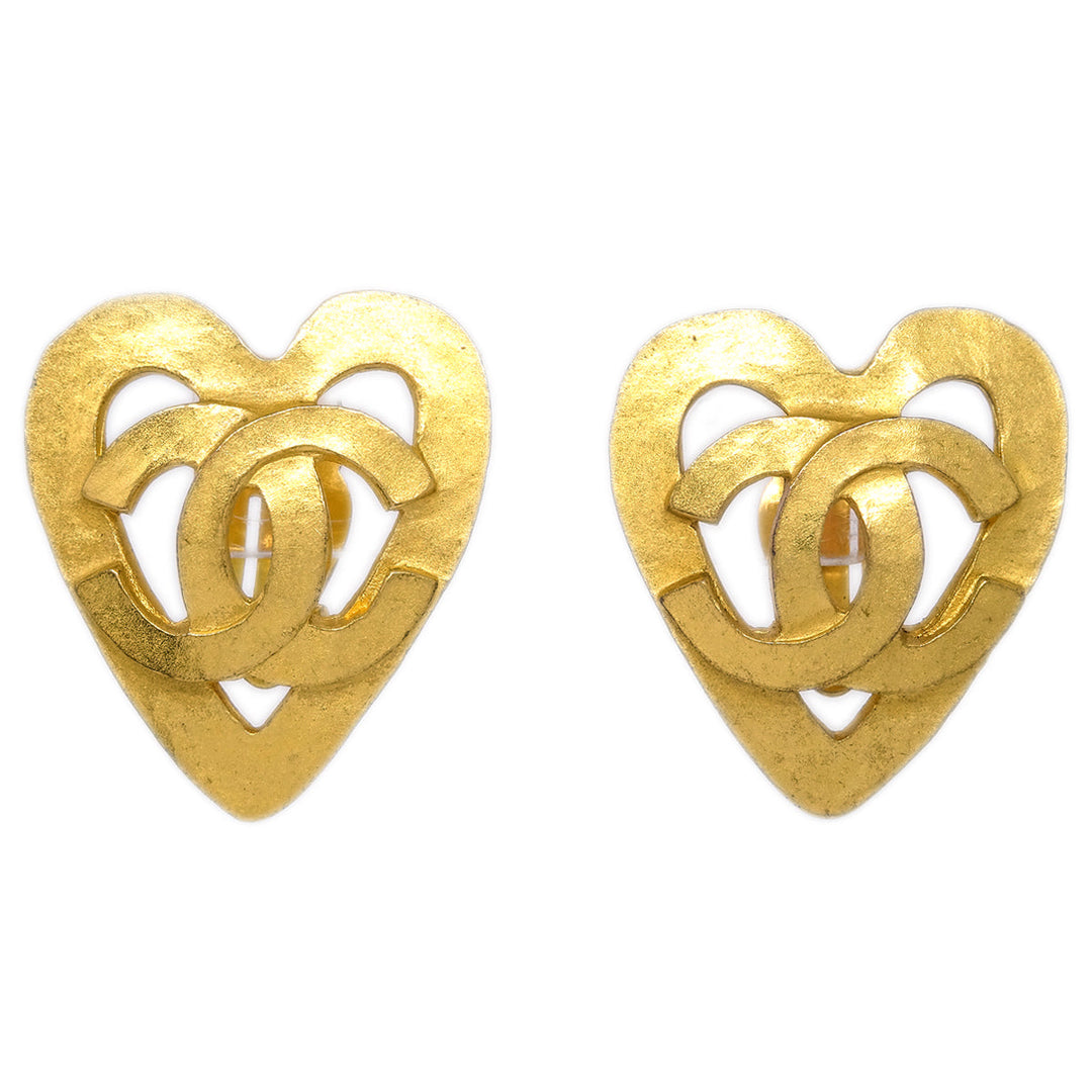 Top Quality Chanel Gold Heart Earrings Clip-On 95P
