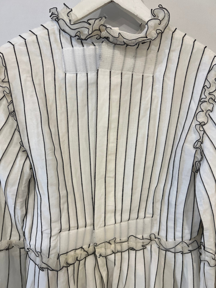 Top Quality Chanel Spring 2017 White Silk Striped Ruffle Long-Sleeve Top  Velcro Back Detail Size FR 36 (UK 8)