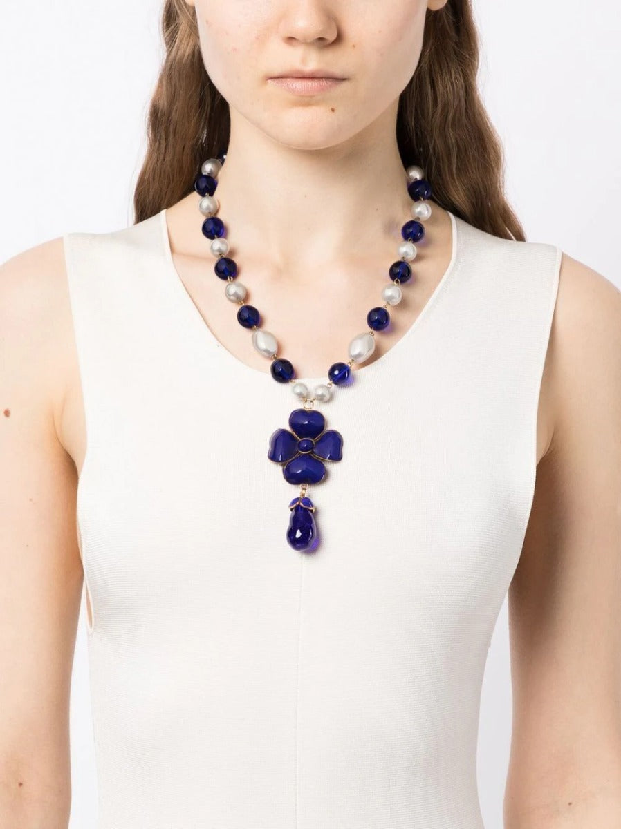 Chanel Gripoix Camellia Pendant Necklace