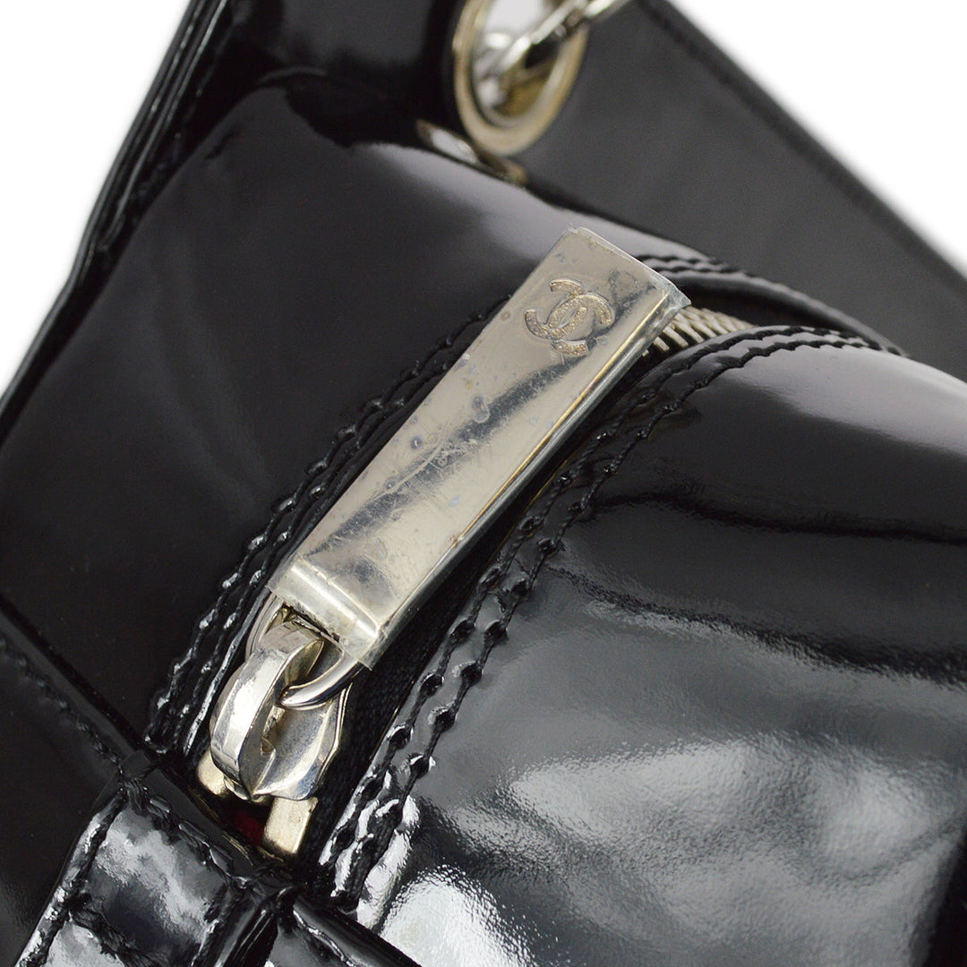 Top Quality Chanel * Black Patent Choco Bar Chain Tote Handbag
