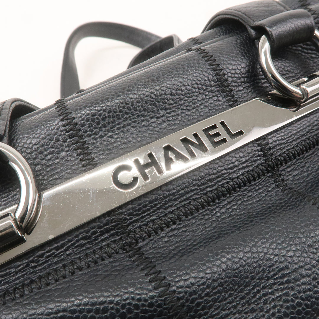 Top Quality Chanel Chocolate Bar Caviar Skin Boston Bag Black A26135