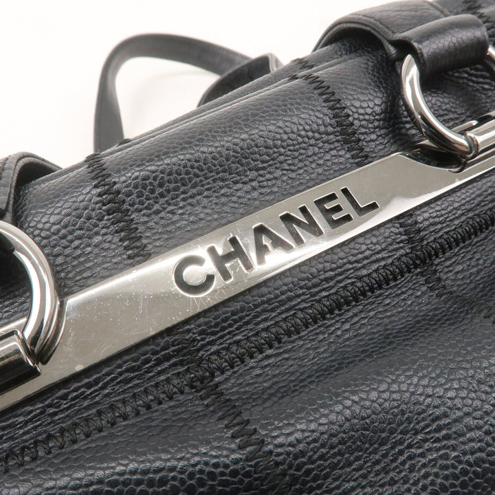 Top Quality Chanel Chocolate Bar Caviar Skin Boston Bag Black A26135