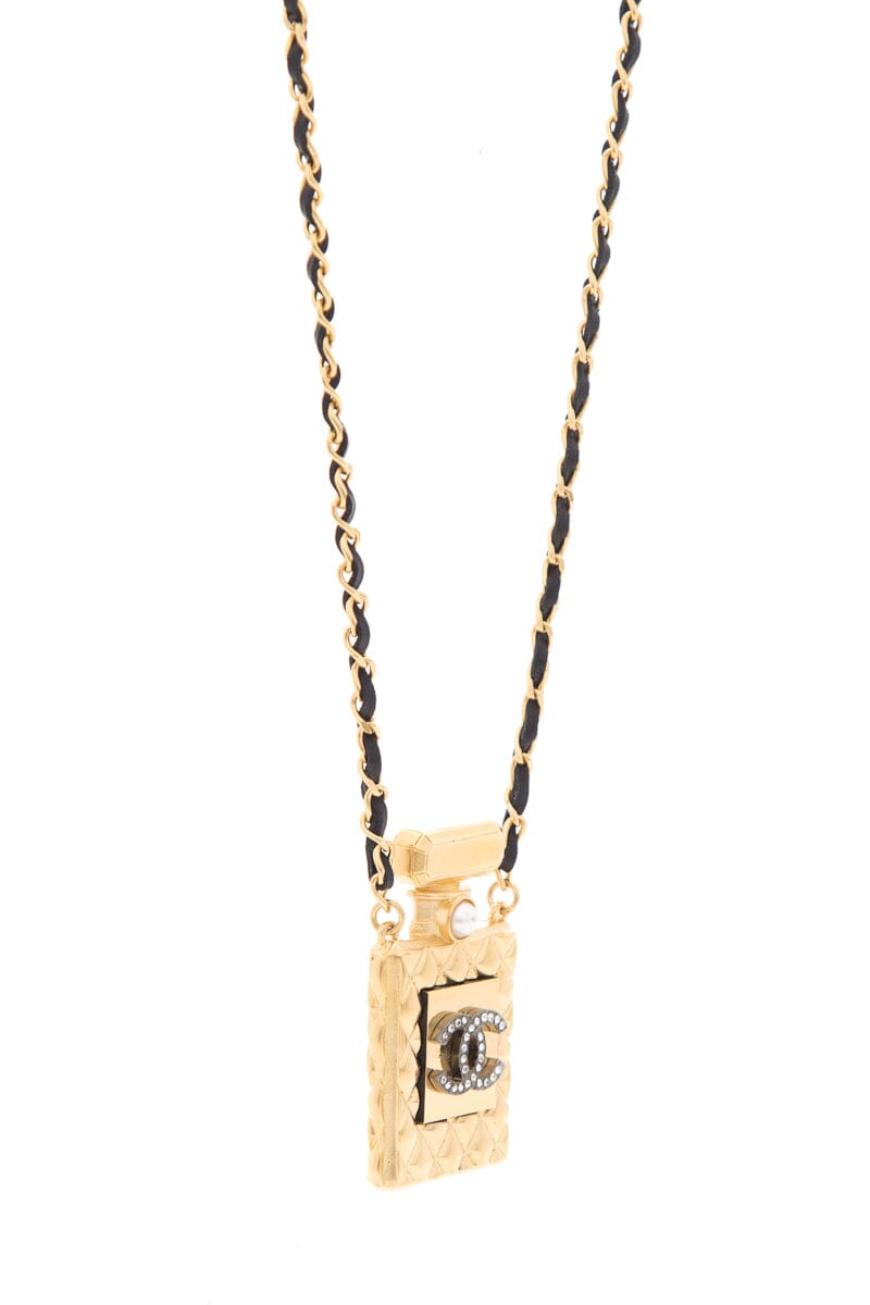 Top Quality Chanel Gold Perfume Bottle Leather Chain Necklace