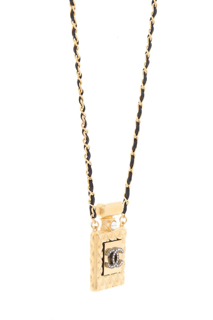Top Quality Chanel Gold Perfume Bottle Leather Chain Necklace