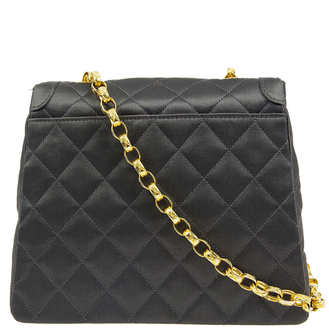 Top Quality Chanel * 1989-1991 Gray Satin Border Flap Bag & Pouch Set
