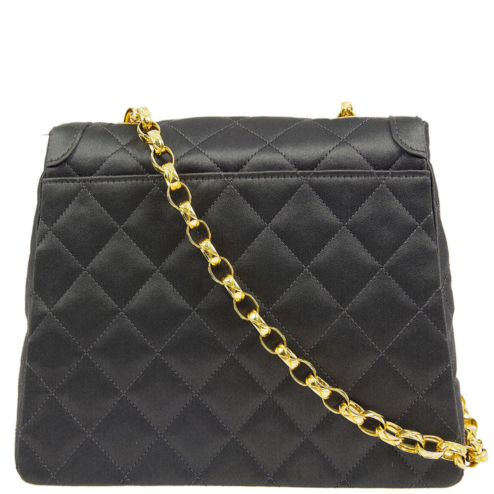 Top Quality Chanel * 1989-1991 Gray Satin Border Flap Bag & Pouch Set