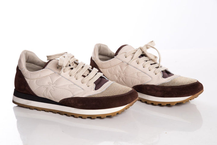 Brunello Cucinelli Brown Suede & Leather Glitter Sneakers SZ 40