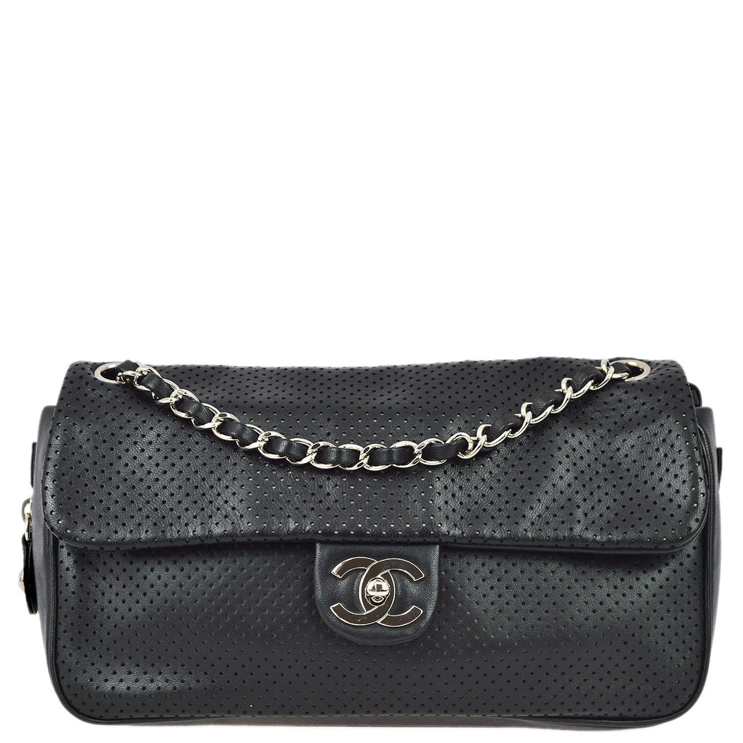 Top Quality Chanel 2008-2009 Black Perforated Lambskin Flap Shoulder Bag