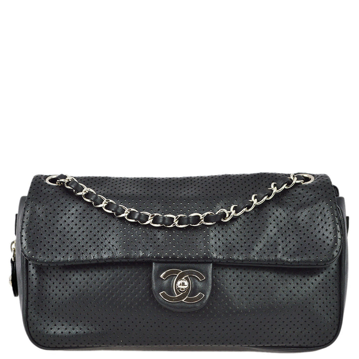 Top Quality Chanel 2008-2009 Black Perforated Lambskin Flap Shoulder Bag