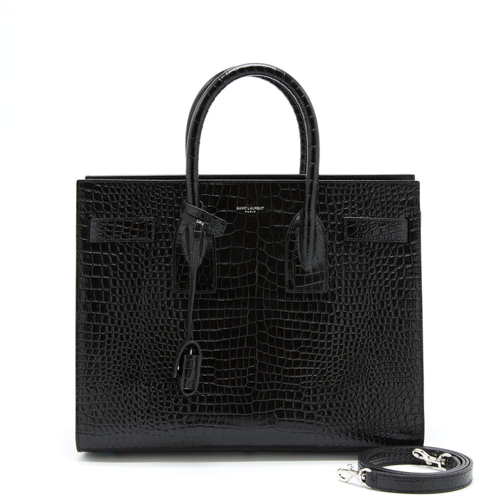 Saint Laurent/ YSL Sac De Jour Crocodile Embossed Black SHW