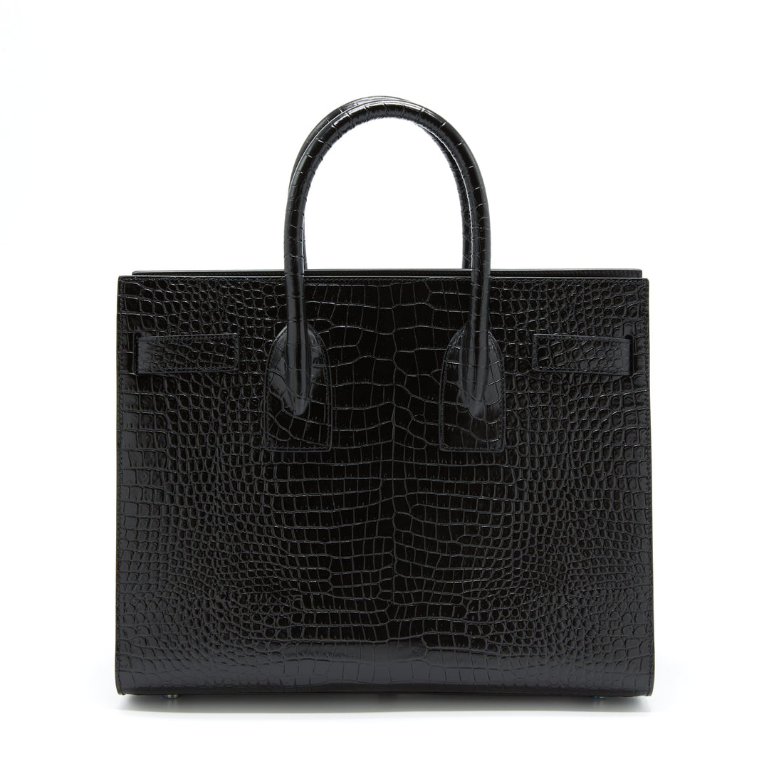 Saint Laurent/ YSL Sac De Jour Crocodile Embossed Black SHW
