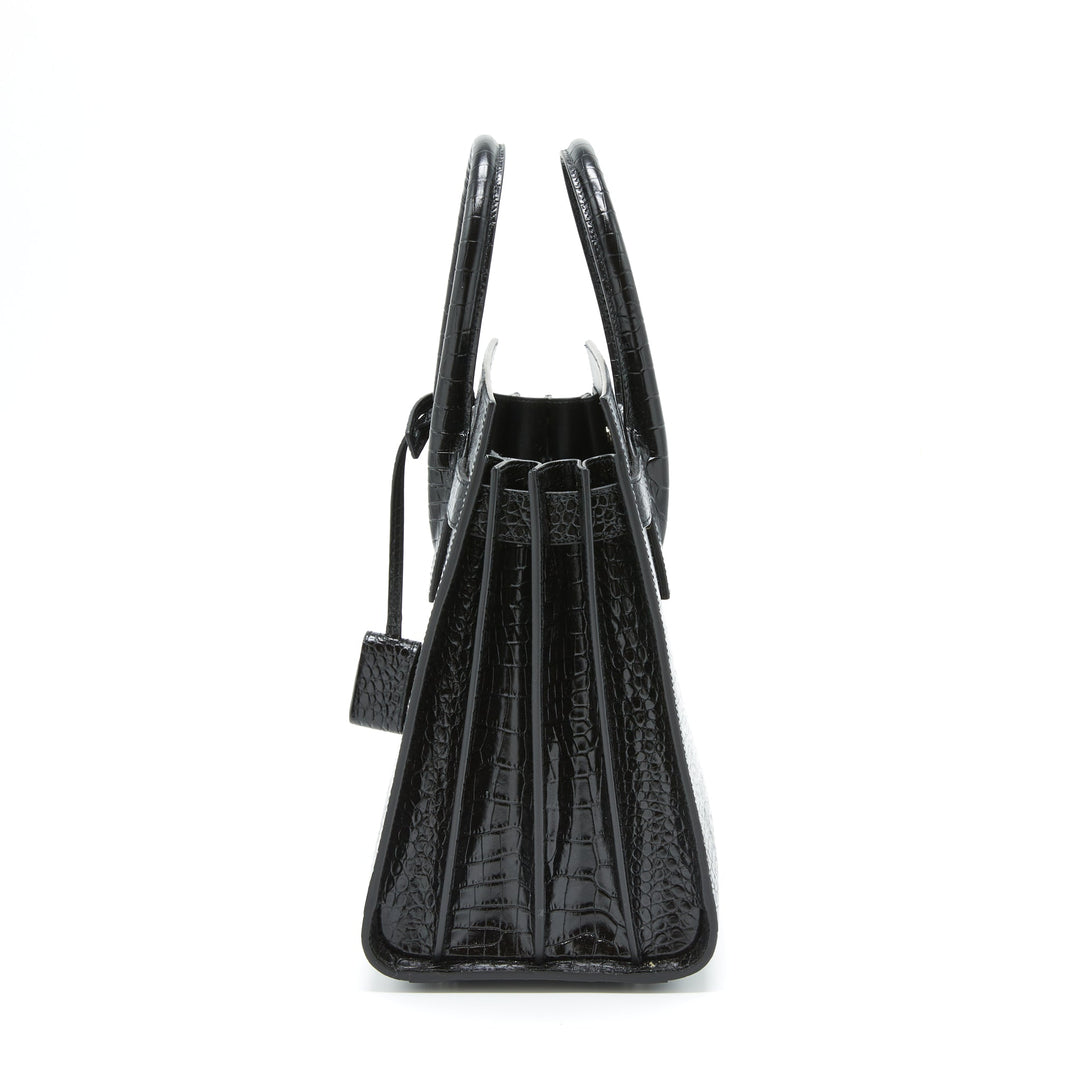 Saint Laurent/ YSL Sac De Jour Crocodile Embossed Black SHW