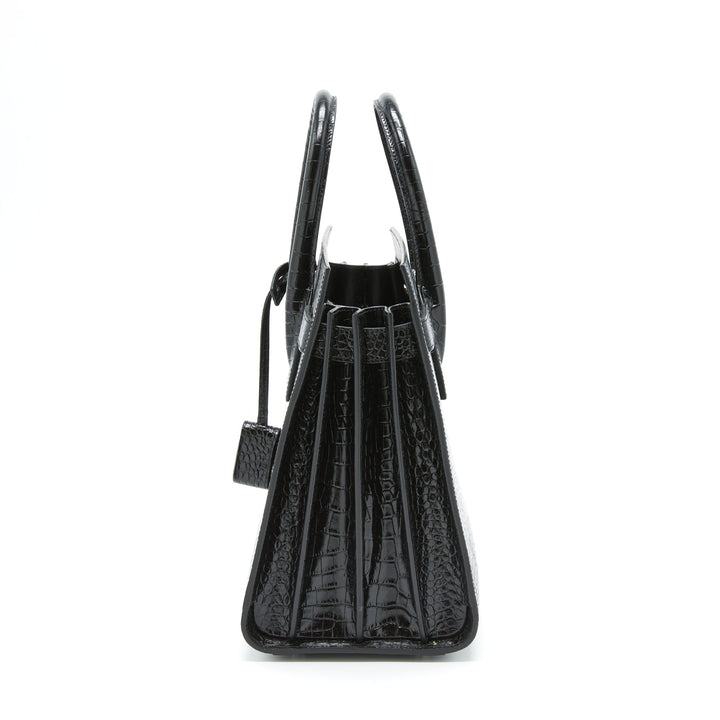 Saint Laurent/ YSL Sac De Jour Crocodile Embossed Black SHW