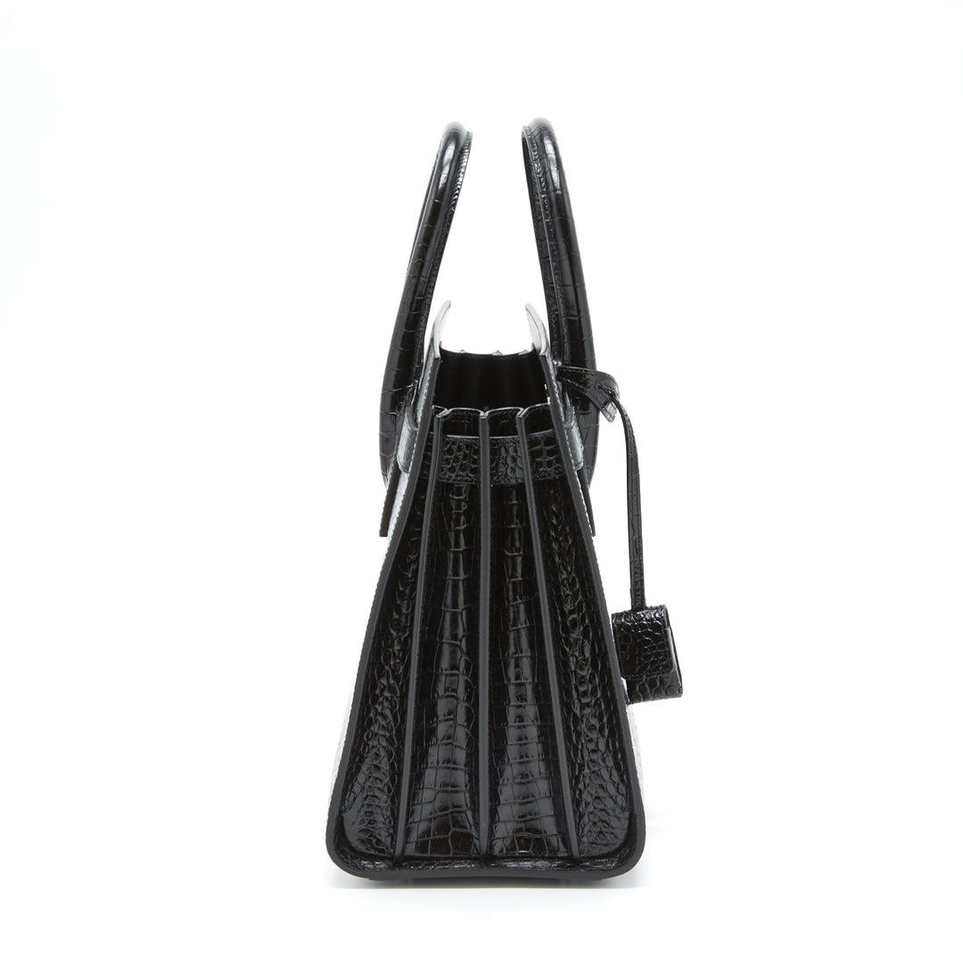 Saint Laurent/ YSL Sac De Jour Crocodile Embossed Black SHW