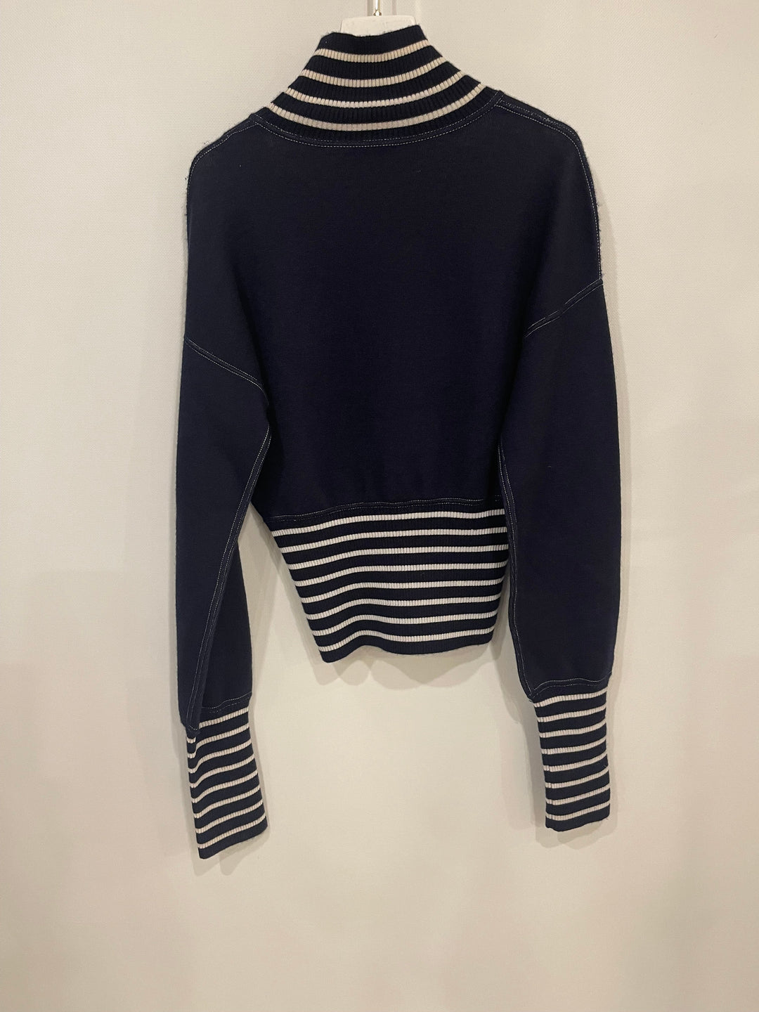 *HOT* Top Quality Chanel Airline Collection Navy Cashmere Jumper and Mini Skirt Set with Silver Logo Airplane Appliqu√©s Size FR 38 (UK 10)