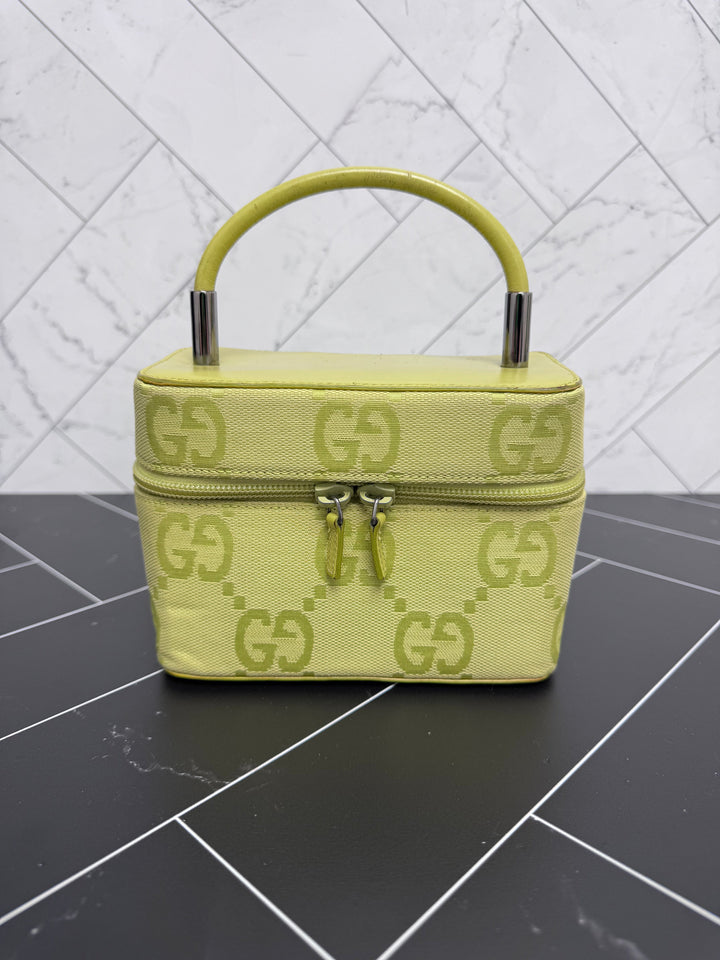 Gucci Green Canvas Top Handle Vanity Bag
