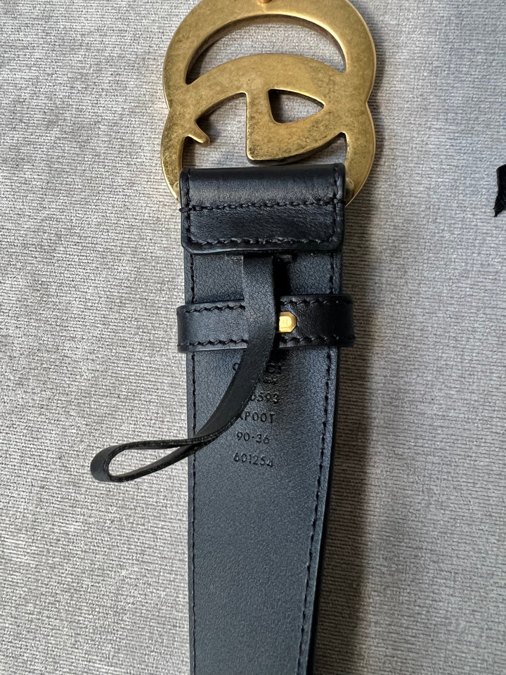 Gucci GG 2015 Re edition Marmont Black Wide Leather Belt with Gold Buckle (RRP £380)