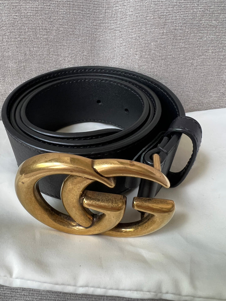 Gucci GG 2015 Re edition Marmont Black Wide Leather Belt with Gold Buckle (RRP £380)