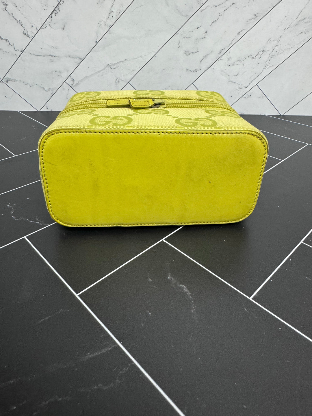 Gucci Green Canvas Top Handle Vanity Bag