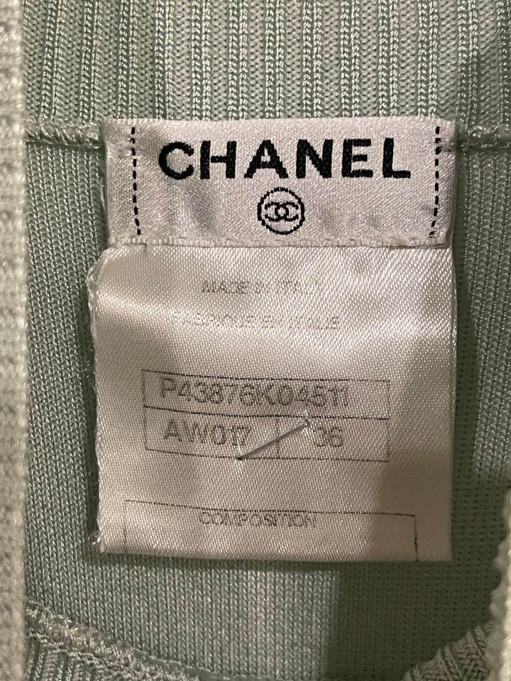 Top Quality Chanel Pastel Green Textured Sleeveless Midi Dress with CC Pearl Button Details Size FR 36 (UK 8)