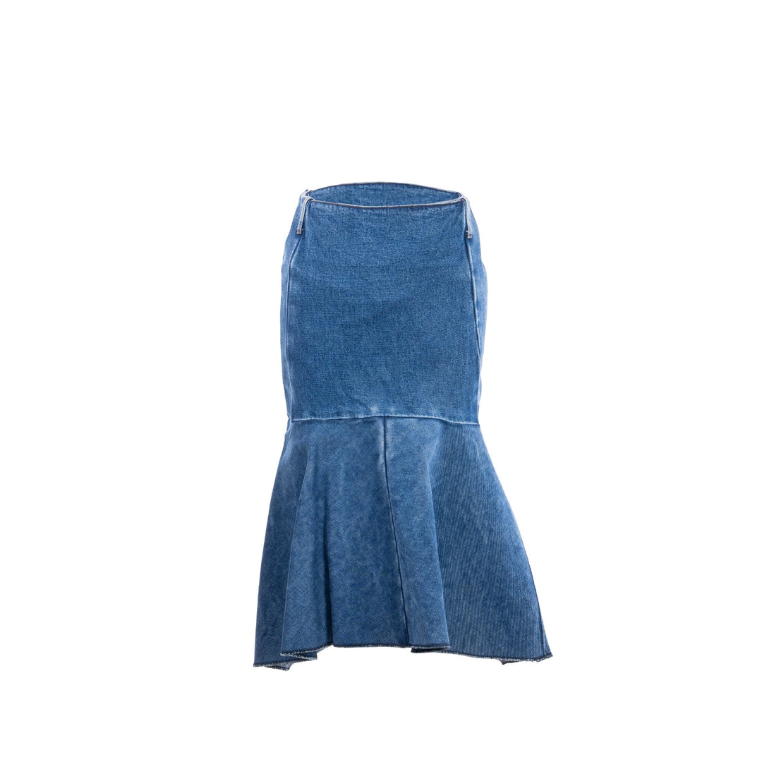 Top Quality Balenciaga Size 36 Godet Peplum-style Denim Skirt Cotton Blue
