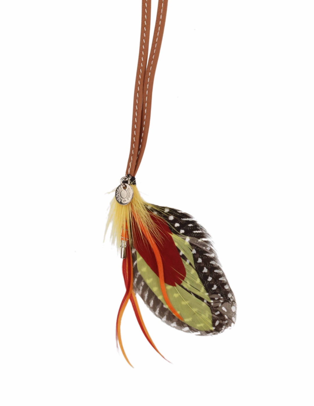 Hermes Gri Gri Mouche Fly Feather Bag Charm Yellow Red Orange.