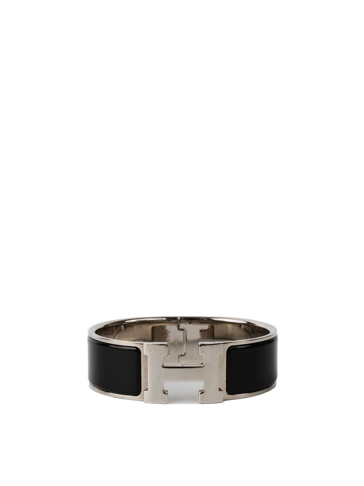 Hermes Black and Silver Clic Clac H Bracelet.