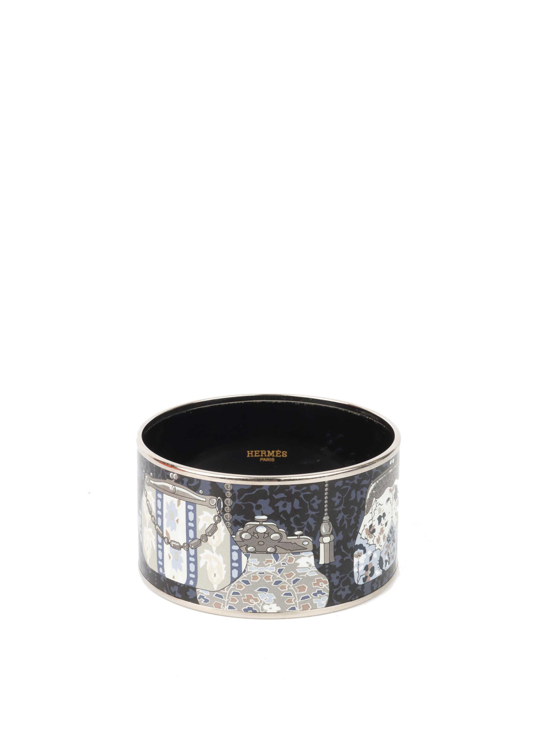 Hermes Blue & Grey Enamel Cachemire De Tamara Wide Bangle Bracelet.