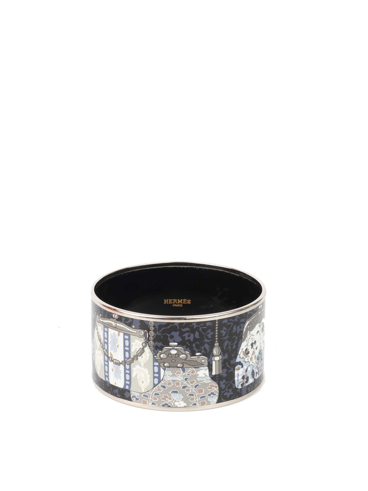 Hermes Blue & Grey Enamel Cachemire De Tamara Wide Bangle Bracelet.