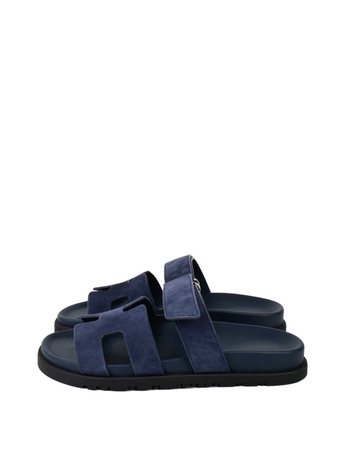 Hermes Chypre Navy Suede Sandals 37.5.