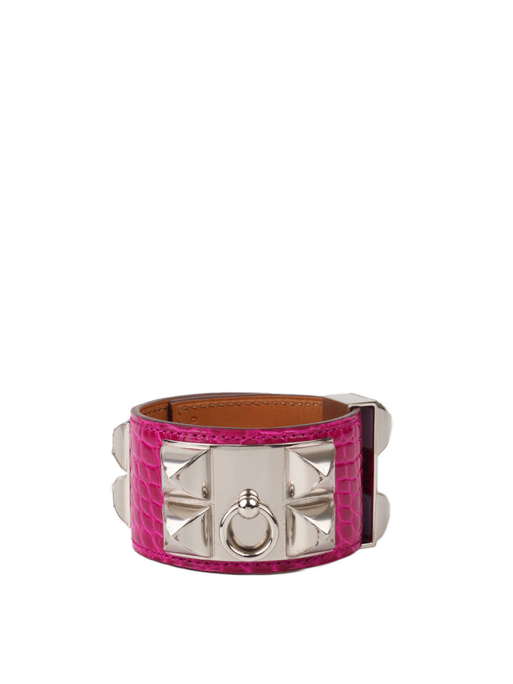 Hermes Collier De Chien Bracelet in Pink Alligator.