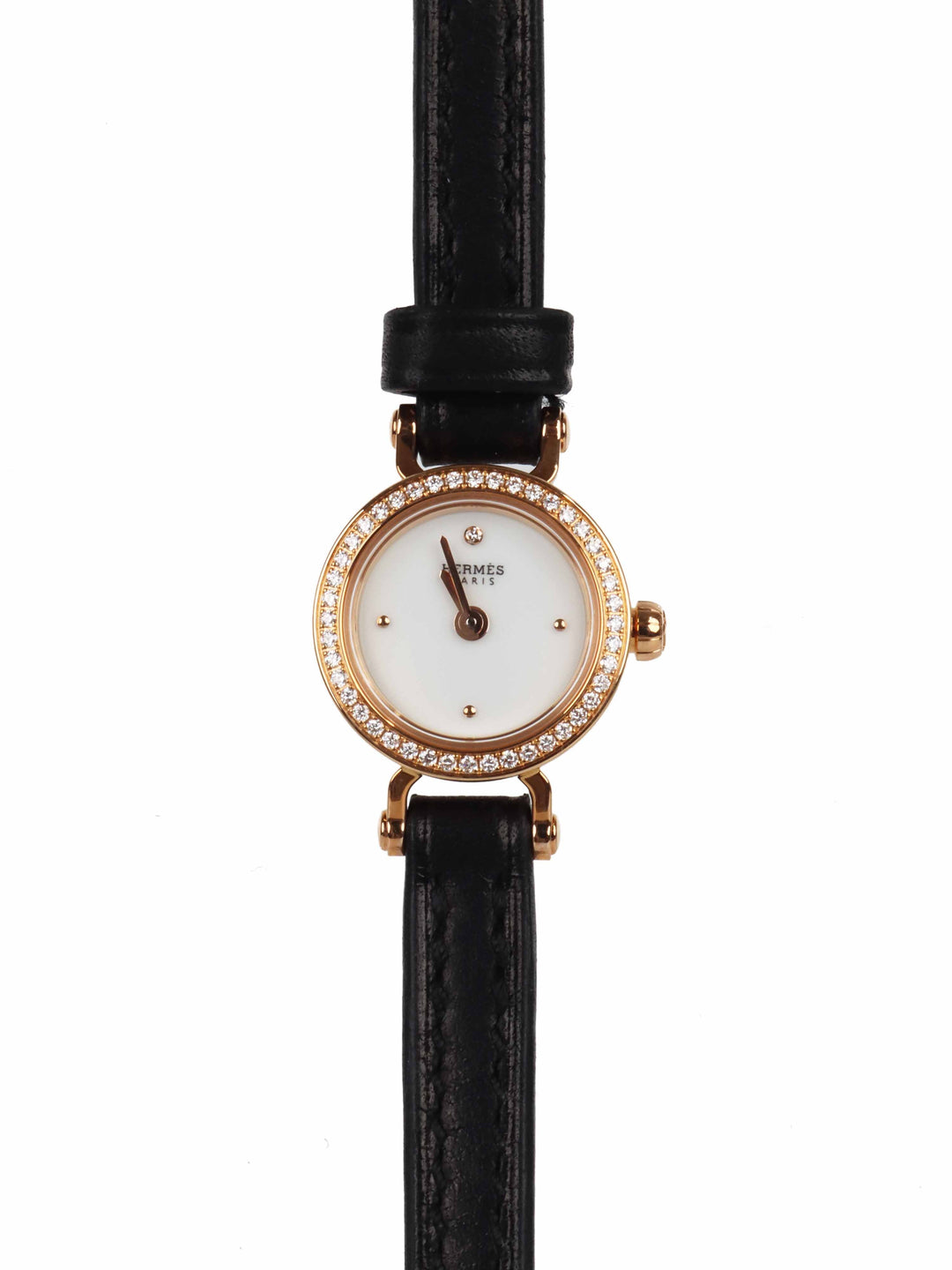 Hermes Faubourg Watch Mini Model 15mm Rose Gold with Diamonds Black