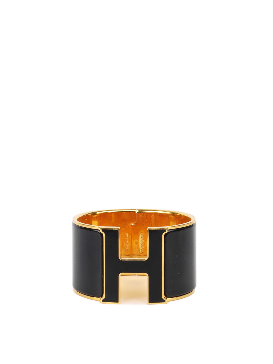 Hermes Extra Wide Clic Clac H Bracelet Black Gold GM.