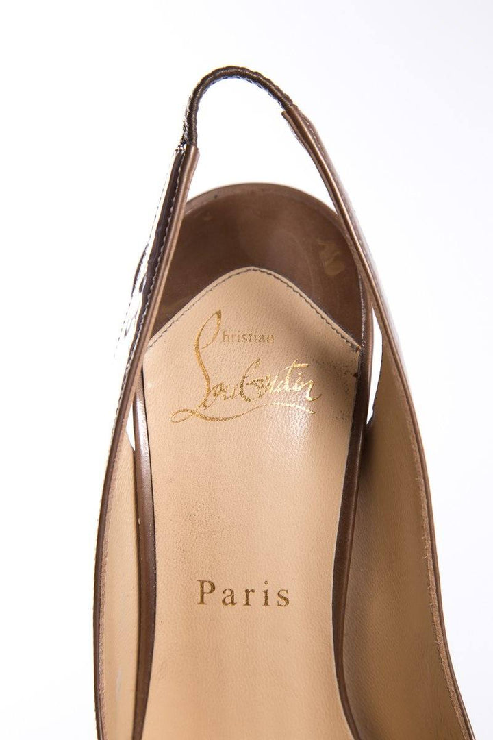 Christian Louboutin Bronze Patent Leather Slingback Heels SZ 38