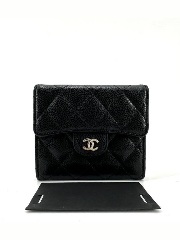Caviar silver flap bi fold wallet Chanel