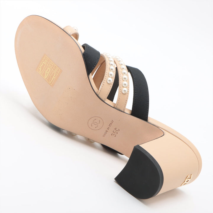 Top Quality Chanel Cocomark Leather X Fabric Sandal 35C Lady Beige X Black G35381 Pearl Mould Sandal Storage Bag With Allu Happy Market Store