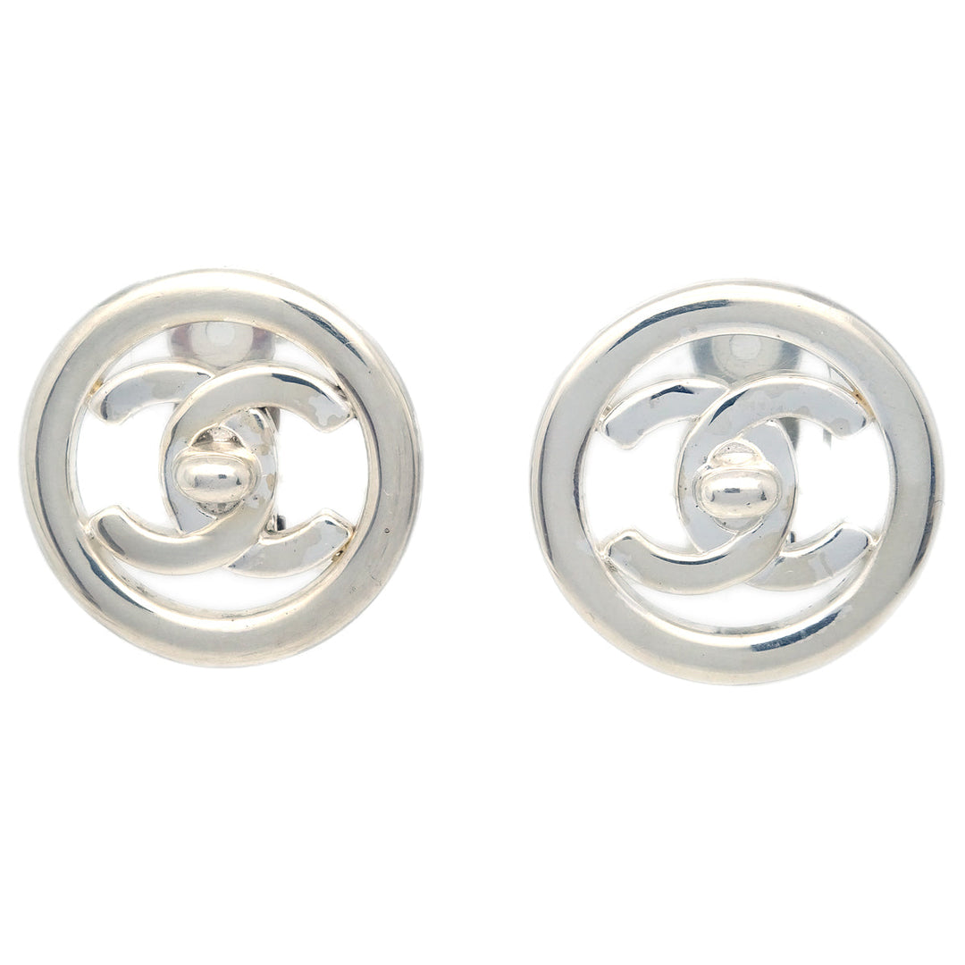 Top Quality Chanel Turnlock Earrings Clip-On Silver 97P