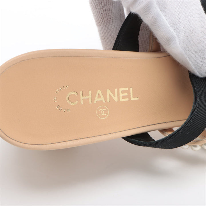 Top Quality Chanel Cocomark Leather X Fabric Sandal 35C Lady Beige X Black G35381 Pearl Mould Sandal Storage Bag With Allu Happy Market Store