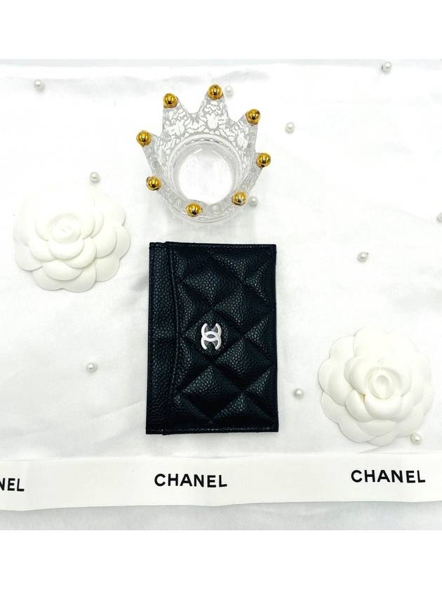 Classic CC logo caviar black card holder slot wallet silver AP0213 Chanel
