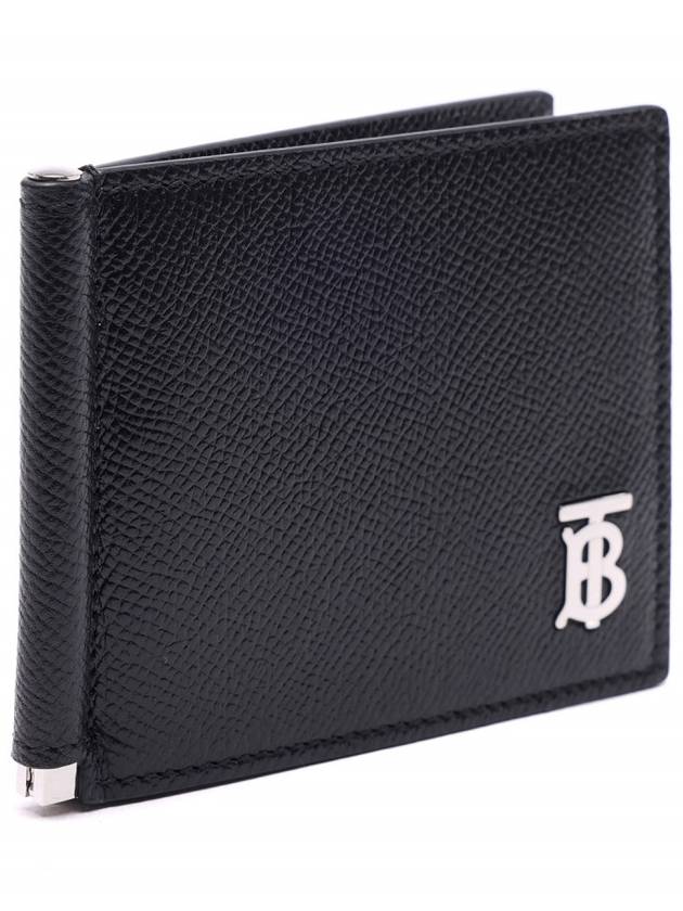 Burberry Men's TB Money Clip Grainy Leather Half Wallet Black