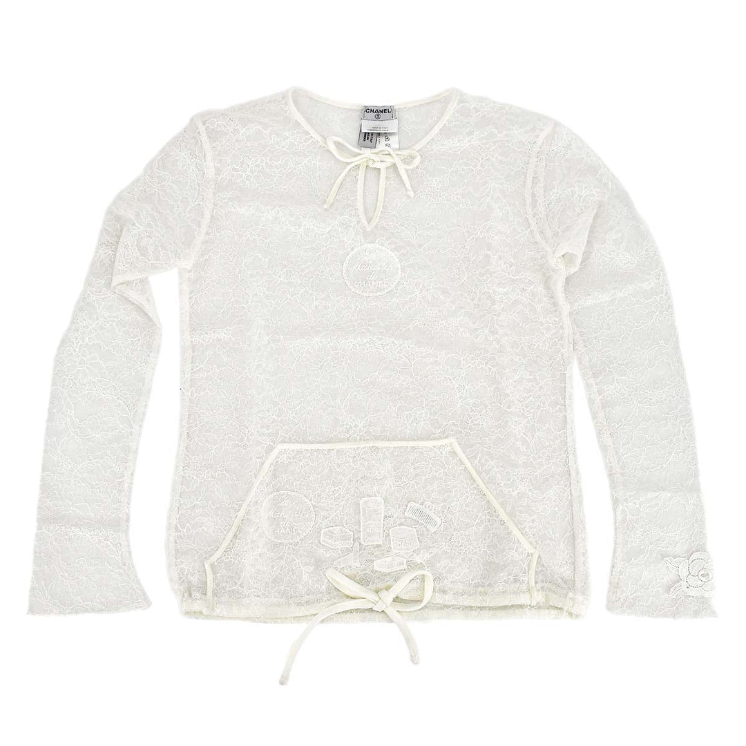 Top Quality Chanel Lace Long Sleeve Tops White 04A #38