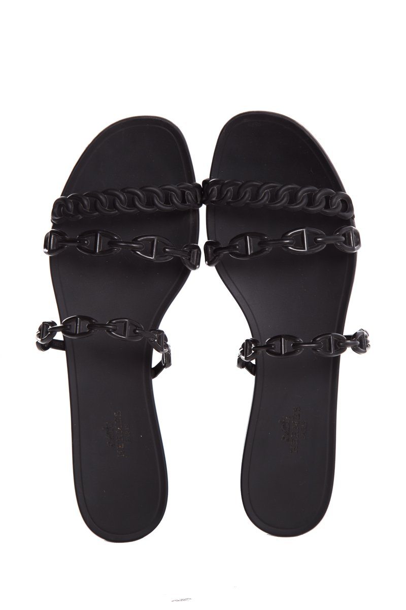 Hermès Black Rivage Chaîne d'Ancre Insignia Rubber Sandals SZ 41