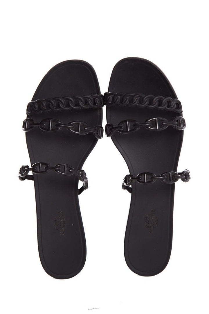 Hermès Black Rivage Chaîne d'Ancre Insignia Rubber Sandals SZ 41