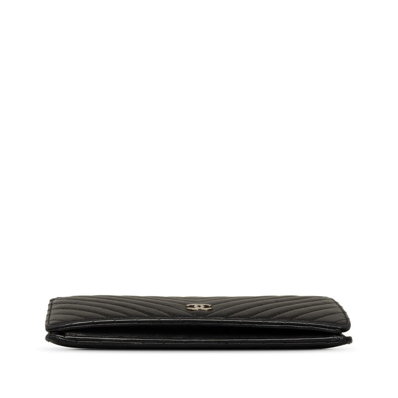Top Quality Chanel Chevron Cocomark V titch Long Wallet Black Silver   CHANEL
