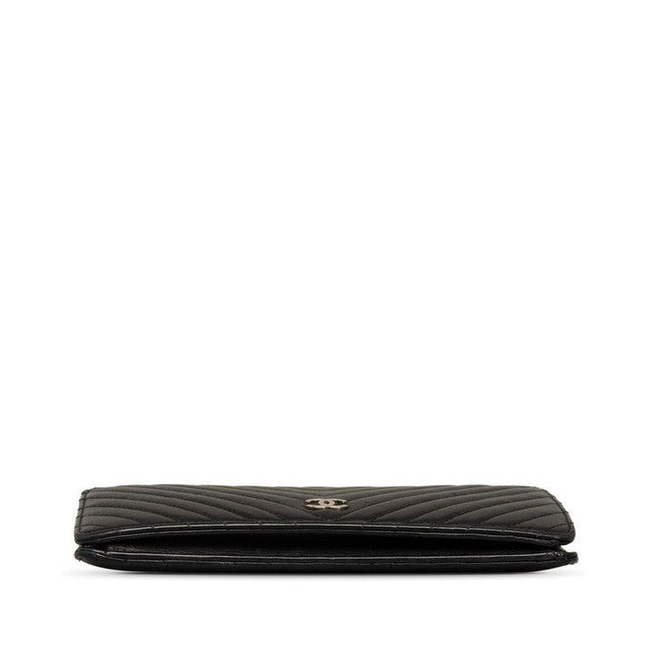 Top Quality Chanel Chevron Cocomark V titch Long Wallet Black Silver   CHANEL